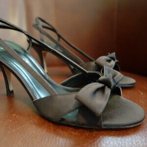 $175 Jon Josef Sylvia brown satin sandals with bows size 6.5 M Nordstrom shoes